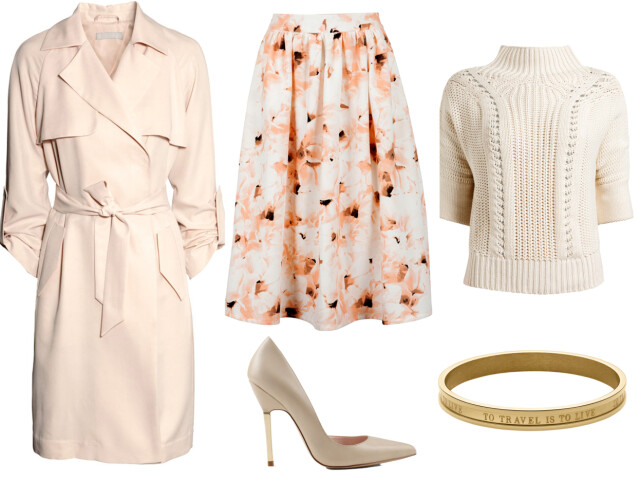 VÅRSLEPP: Lyserosa trenchcoat (kr 600, H&M), blomstret skjørt (kr 350, Bik Bok), kortermet genser (kr 500, Never Denim), lyse pumps (kr 900, Aldo) og gyllent armbånd (kr 500, Dyrberg/Kern). Foto: Produsenter VÅRSLEPP: Lyserosa trenchcoat (kr 600, H&M), blomstret skjørt (kr 350, Bik Bok), kortermet genser (kr 500, Never Denim), lyse pumps (kr 900, Aldo) og gyllent armbånd (kr 500, Dyrberg/Kern). Foto: Produsenter